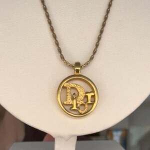 Christian Dior Vintage Gold Logo Circle Pendant Necklace
